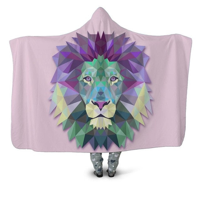 Pink Geometric Lion Blanket Hoodie