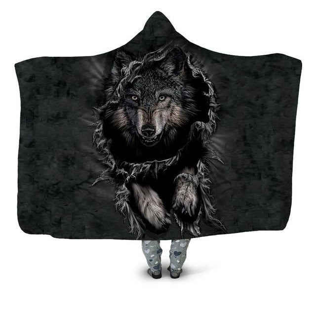 Wolf Through Wall Blanket Hoodie