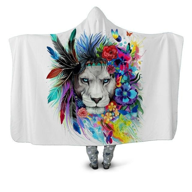 Colorful Nature Lion Blanket Hoodie