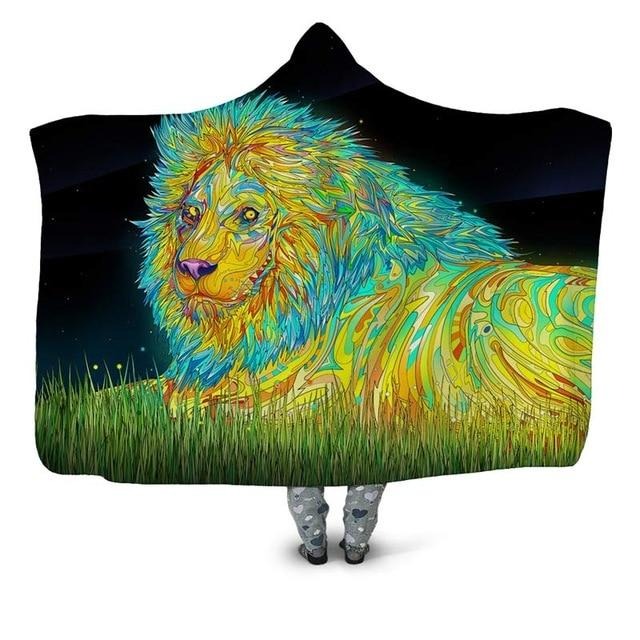 Shiny Yellow Night Lion Blanket Hoodie