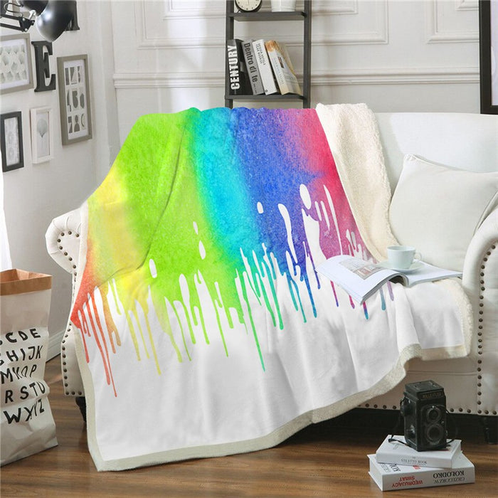 Rainbow Paint Drip Blanket Quilt