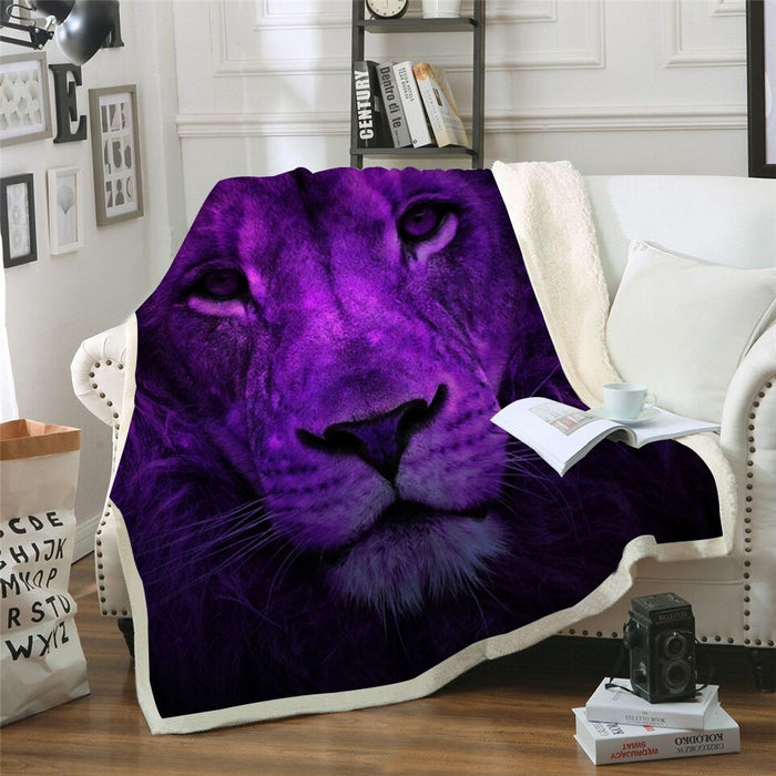 Purple Glowing Lion Blanket Quilt