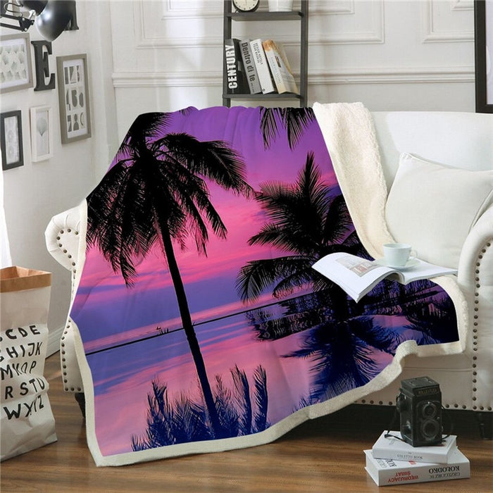 Purple Tropical Scene Blanket Quilt
