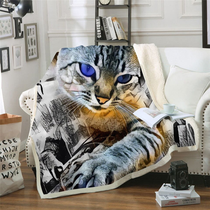 Blue Eyed Kitty Cat Blanket Quilt