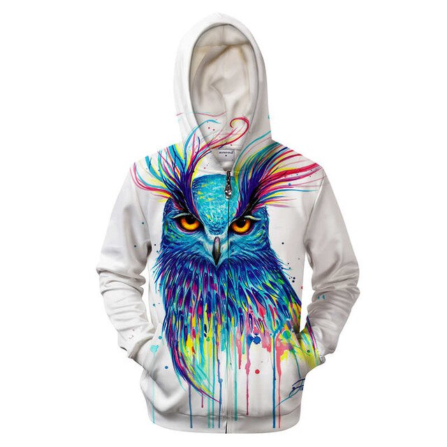 Colorful Owl Zip-up Hoodie
