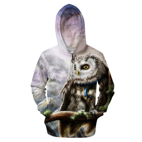 Textured Owl Zip-up Hoodie