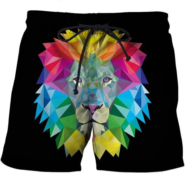 Colorful Geometric Lion Shorts