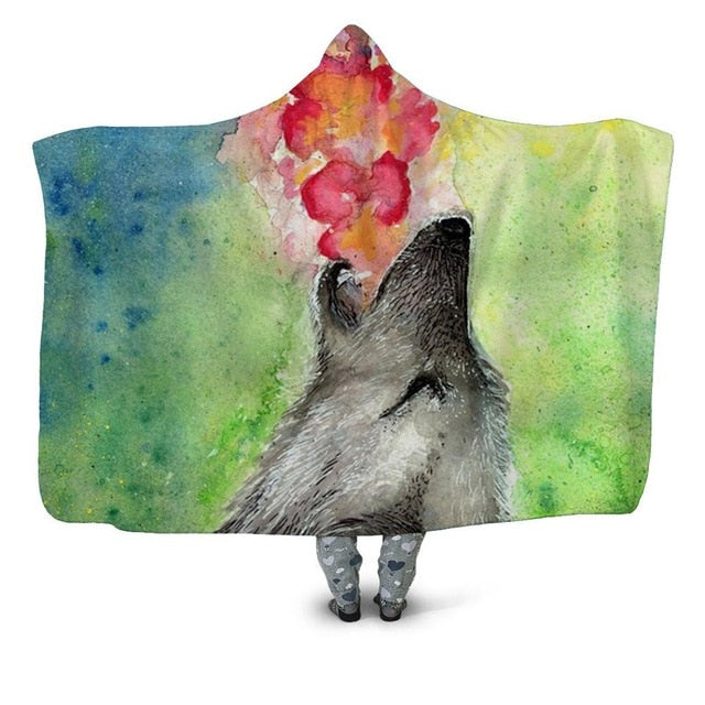 Watercolor Wolf Blanket Hoodie