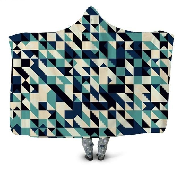 Blue Geometric Pattern Blanket Hoodie