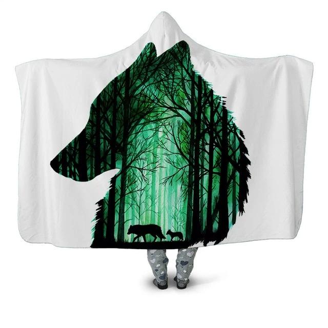 Wolf Green Forest Blanket Hoodie