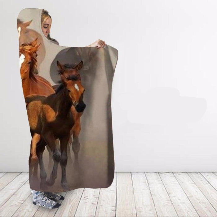 Horse Herd On the Run Blanket Hoodie