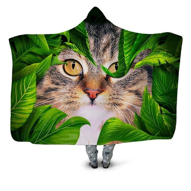 Cat in Leaves Blanket Hoodie