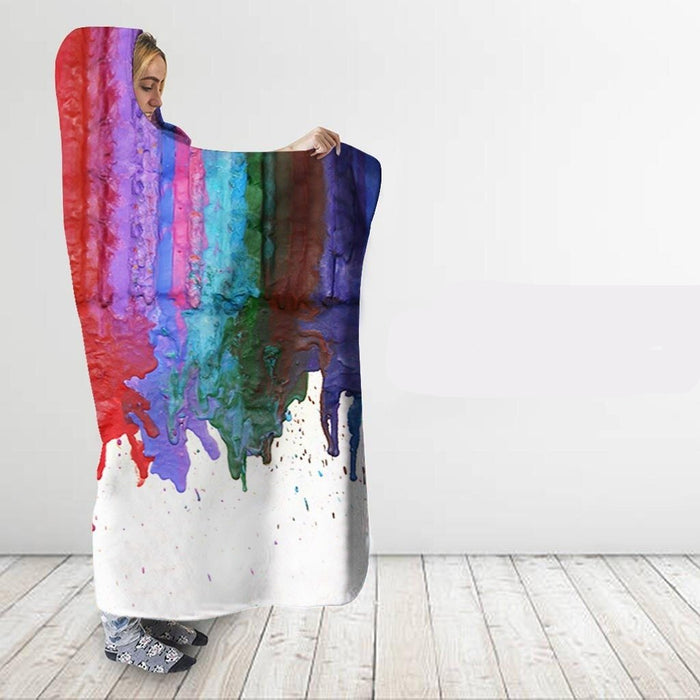 Rainbow Melted Crayon Drips Blanket Hoodie