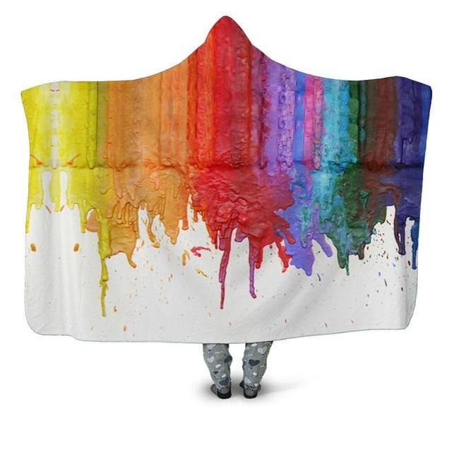 Rainbow Melted Crayon Drips Blanket Hoodie