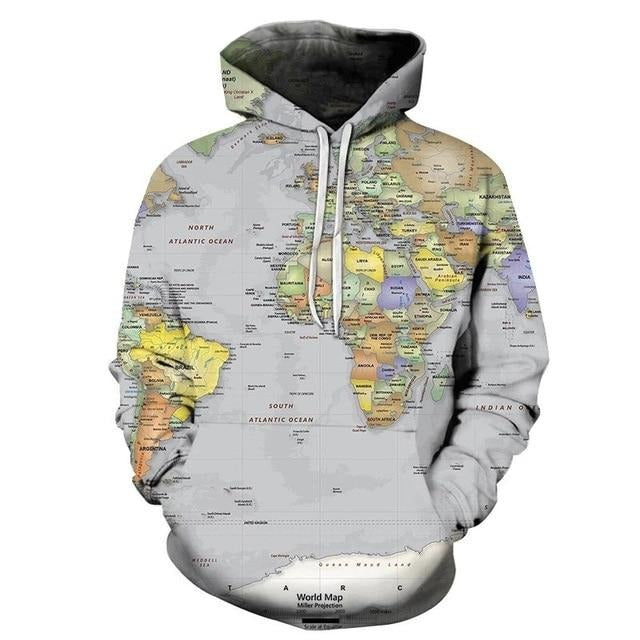 Grey World Map Hoodie