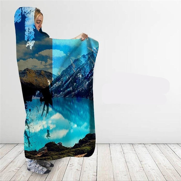 Colorful Mountain View Blanket Hoodie