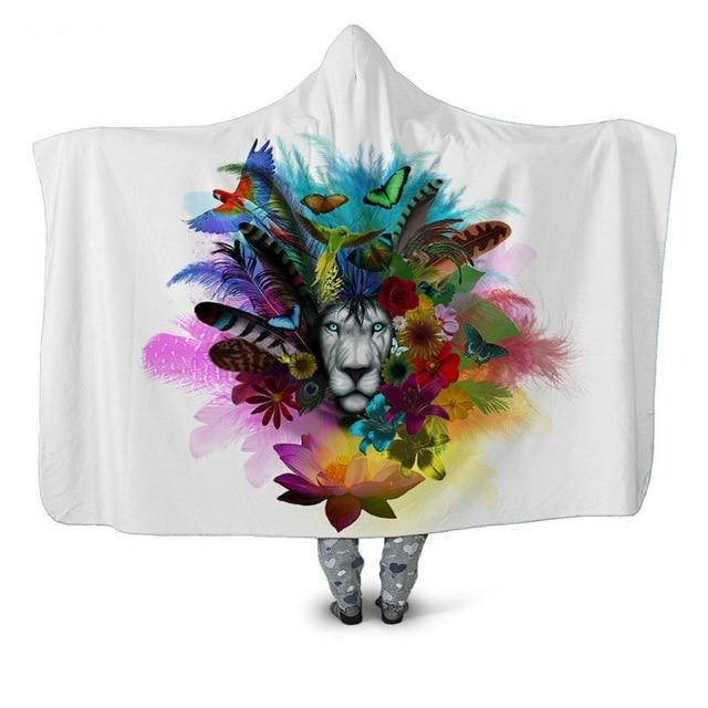 Colorful Nature Lion Blanket Hoodie