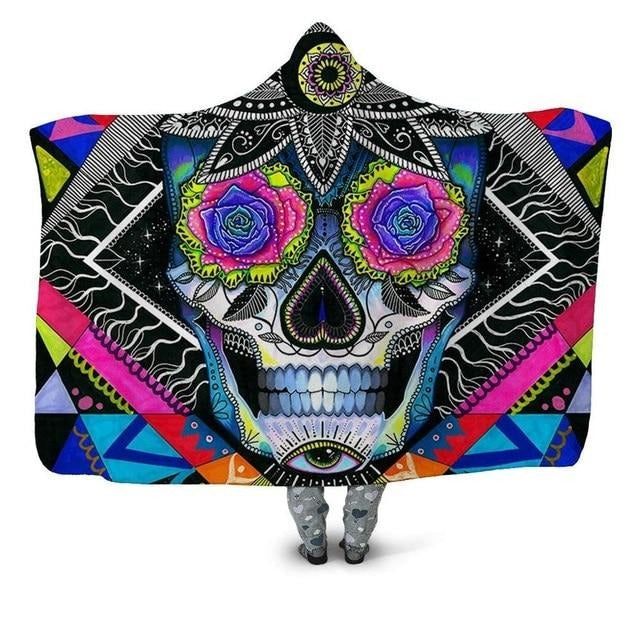Colorful Sugar Skull Blanket Hoodie