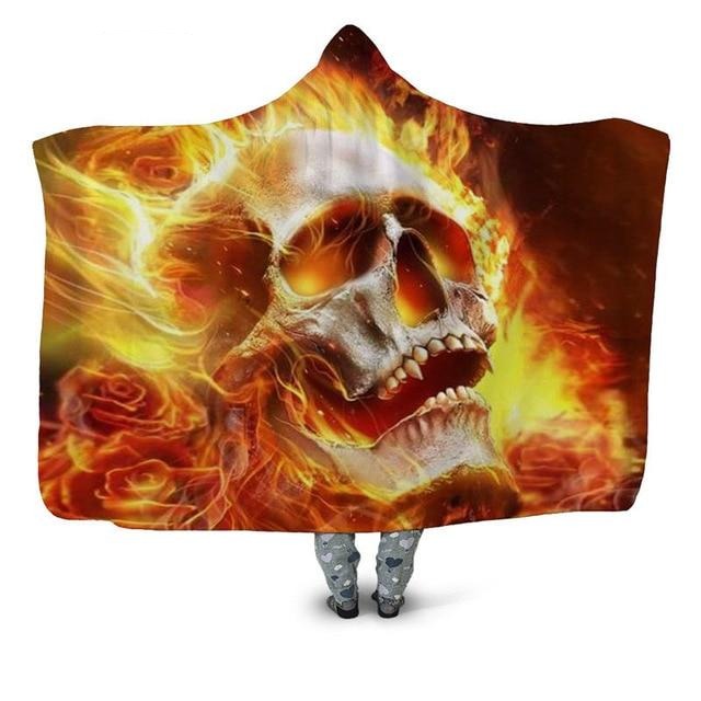 Fiery Flames Skull Blanket Hoodie