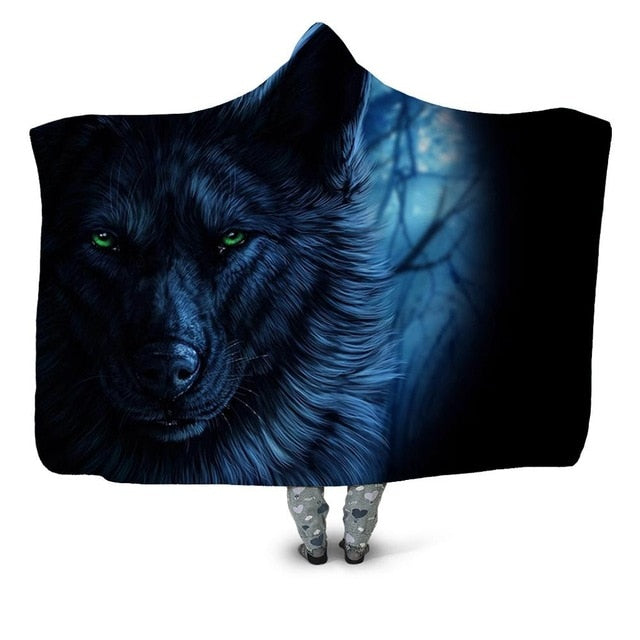 Green Eyed Wolf Blanket Hoodie