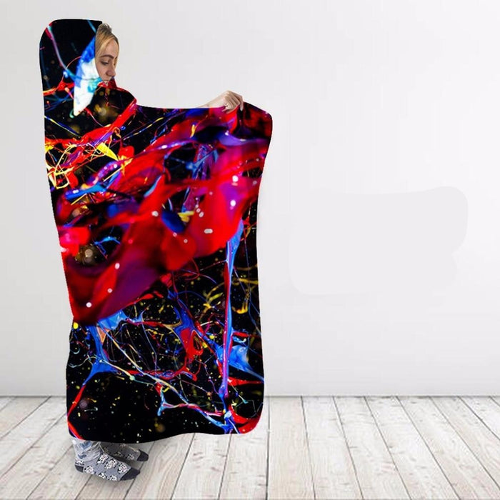 Colorful 3D Paint Splatter Blanket Hoodie