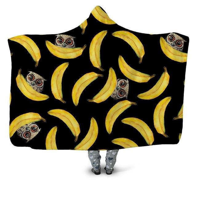 Owl & Banana Print Blanket Hoodie