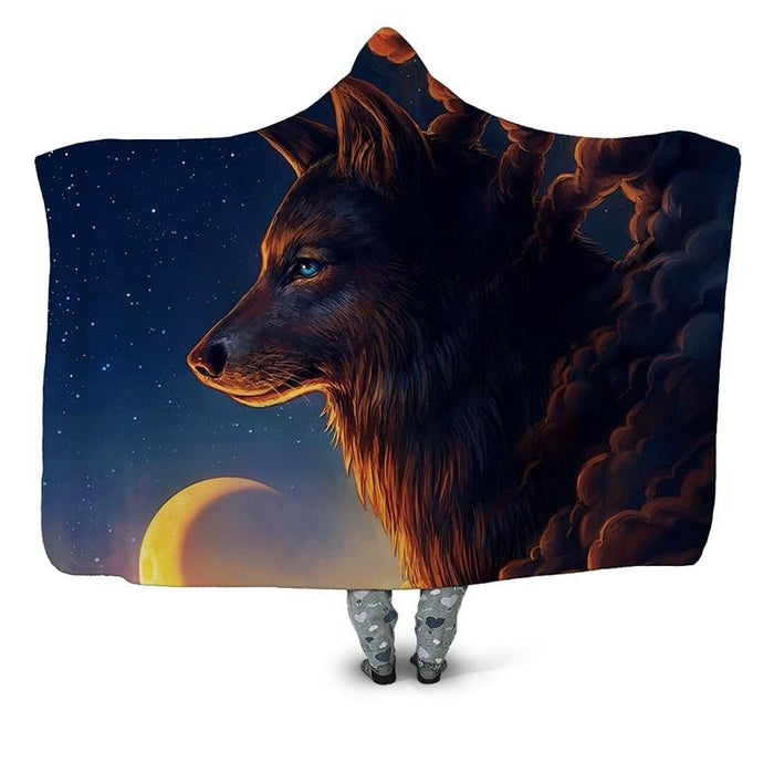 Night Guardian Wolf Blanket Hoodie
