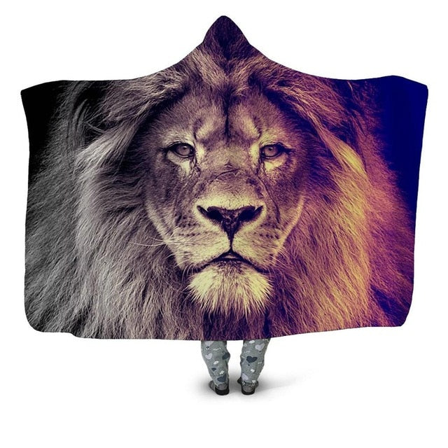 Grey to Color Lion Blanket Hoodie