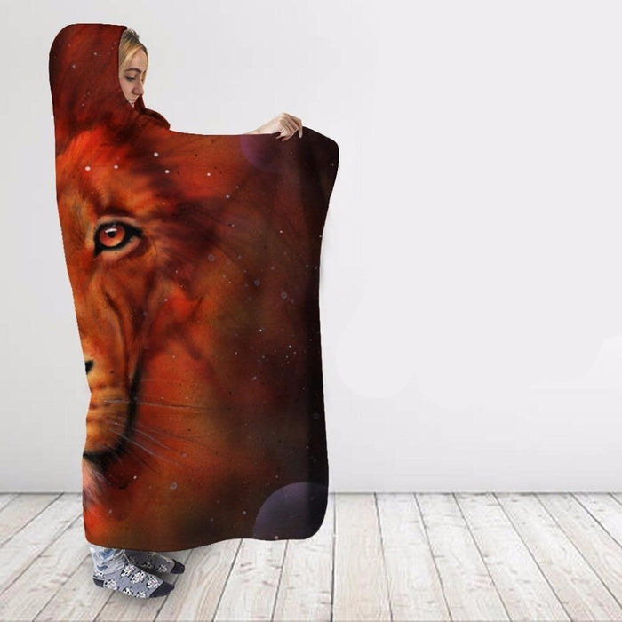 Orange Galaxy Lion Blanket Hoodie