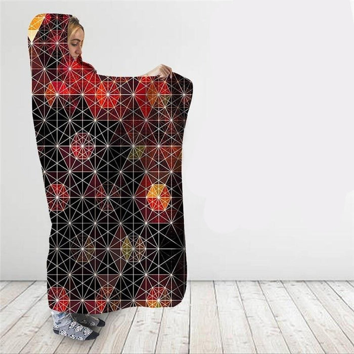 Red & Black Geometric Pattern Blanket Hoodie
