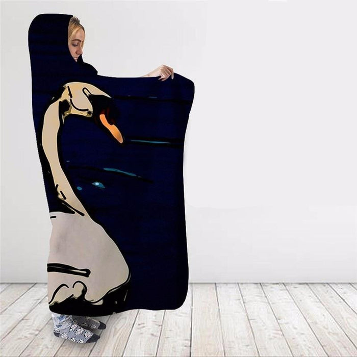 Swan Print Blanket Hoodie