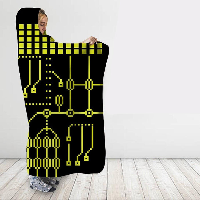 Neon Circuit Grid Blanket Hoodie
