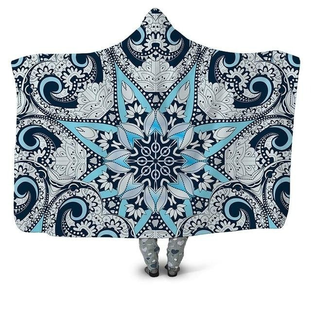 Multi-Flower Blue Pattern Blanket Hoodie