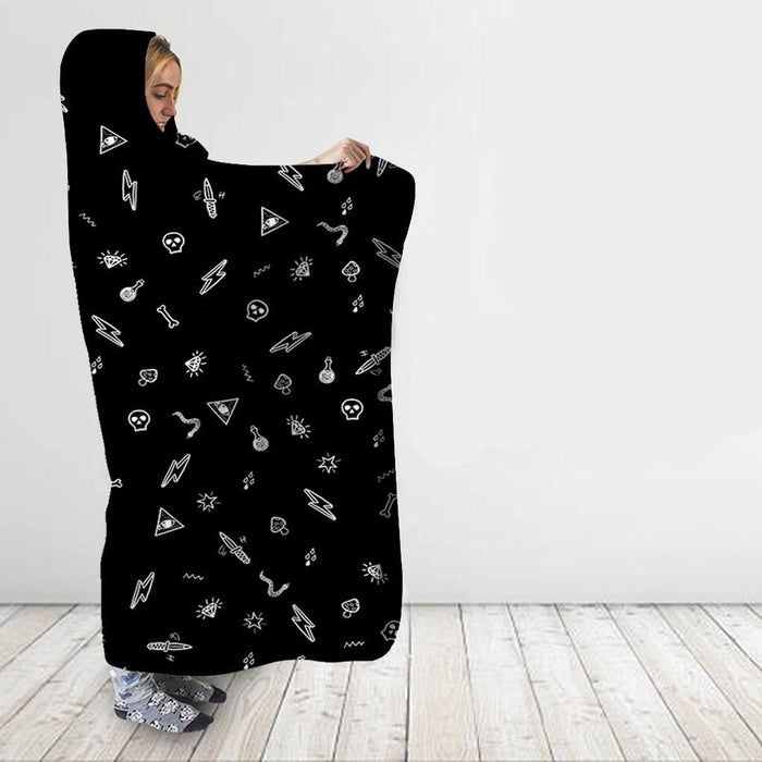 Black Symbol Print Blanket Hoodie