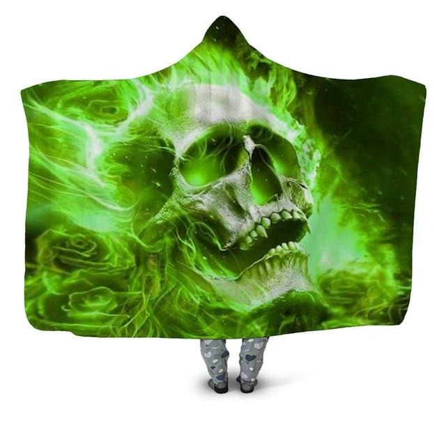 Green Flames Skull Blanket Hoodie