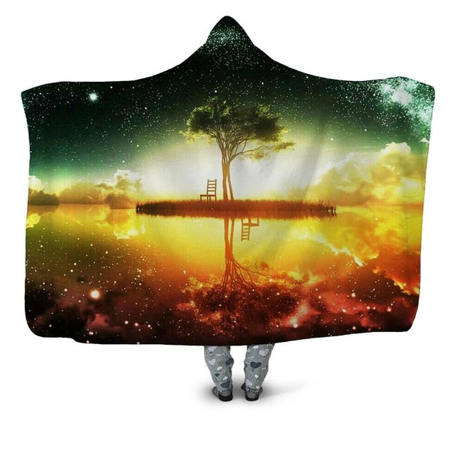 Galaxy Island Tree Reflection Blanket Hoodie