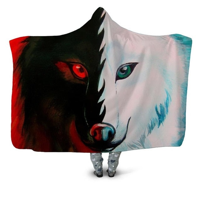 Red-Green Eyed Wolf Blanket Hoodie