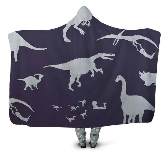 Dark Blue Dinosaurs Blanket Hoodie