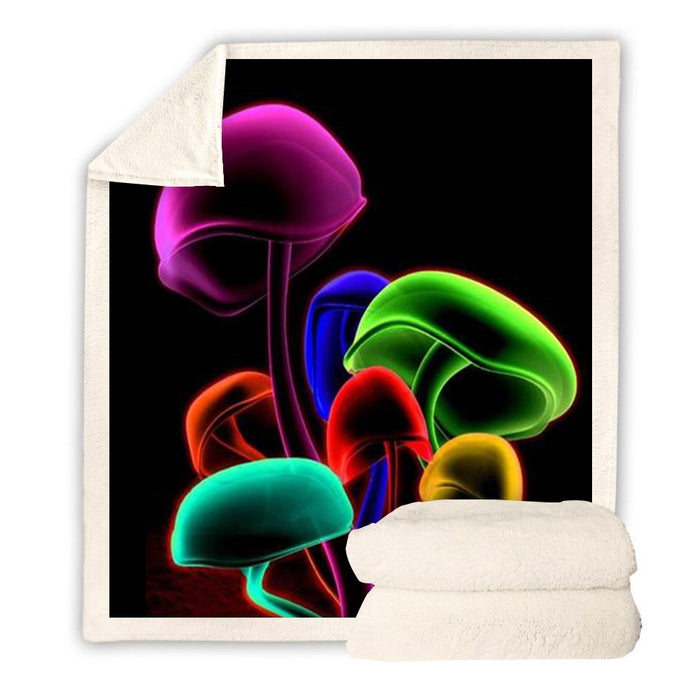Colorful Glowing Mushrooms Blanket Quilt
