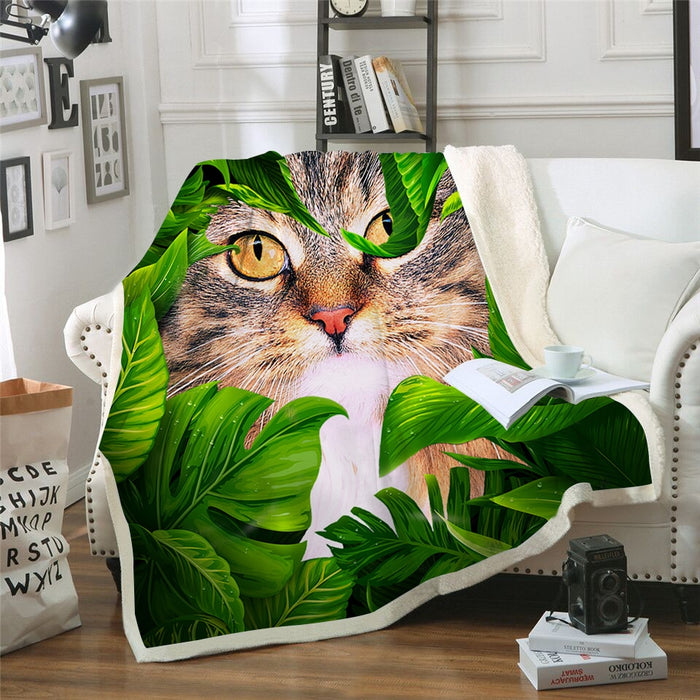 Cat in Leaves Blanket Quilt