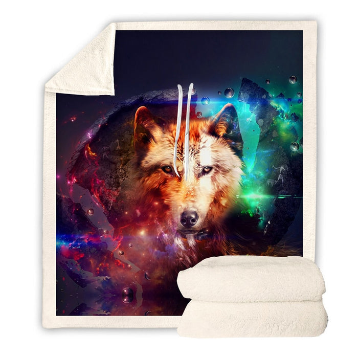 Lonely Galaxy Wolf Blanket Quilt