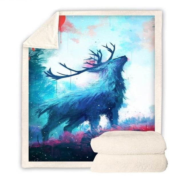 Majestic Blue Deer Blanket Quilt