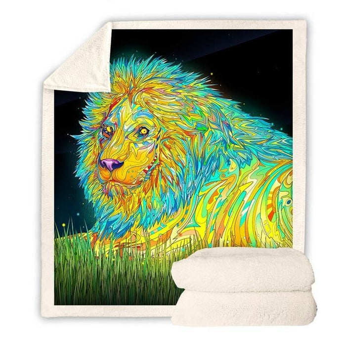 Shiny Yellow Night Lion Blanket Quilt