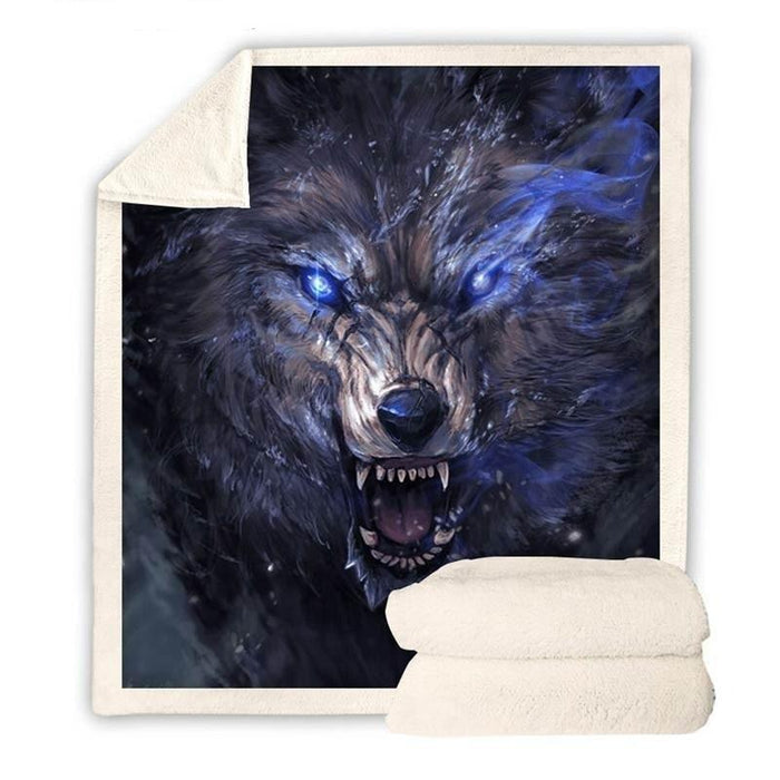 Blue Eyed Wolf Blanket Quilt