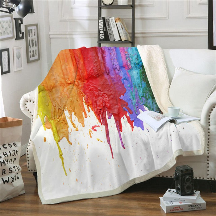 Rainbow Melted Crayon Drips Blanket Quilt
