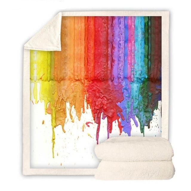 Rainbow Melted Crayon Drips Blanket Quilt