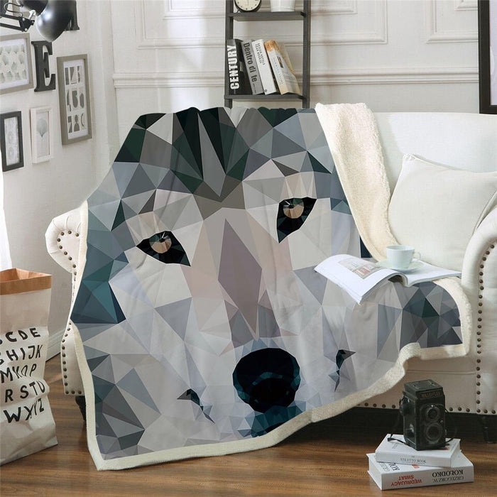Geometric Wolf Blanket Quilt