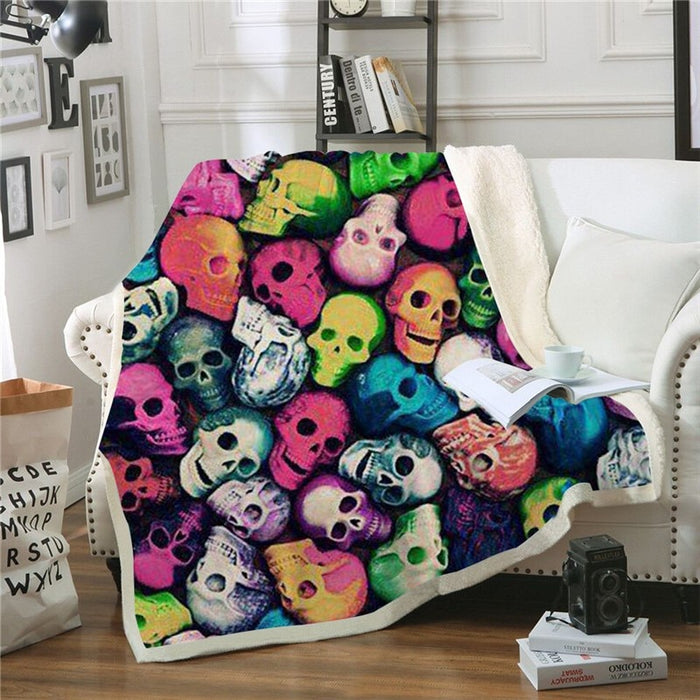 Colored Skull Blanket Quilt