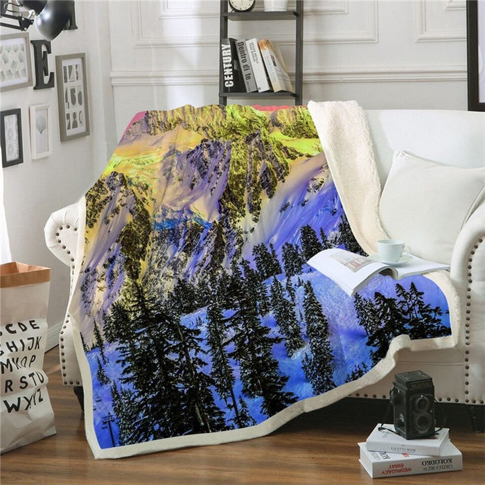 Snowy Mountain Sunrise Blanket Quilt