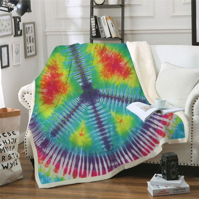 Peace Sign Tie Dye Blanket Quilt